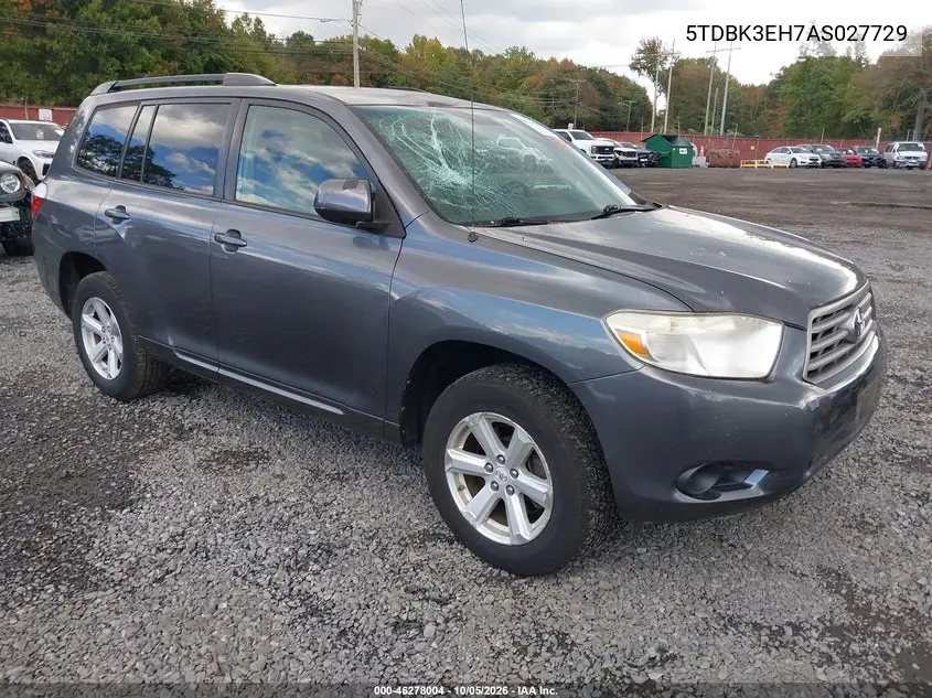 TOYOTA HIGHLANDER 2010, VIN 5TDBK3EH7AS027729