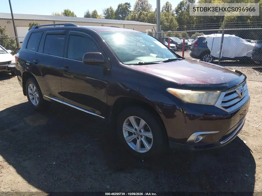 TOYOTA HIGHLANDER 2012, VIN 5TDBK3EHXCS096966
