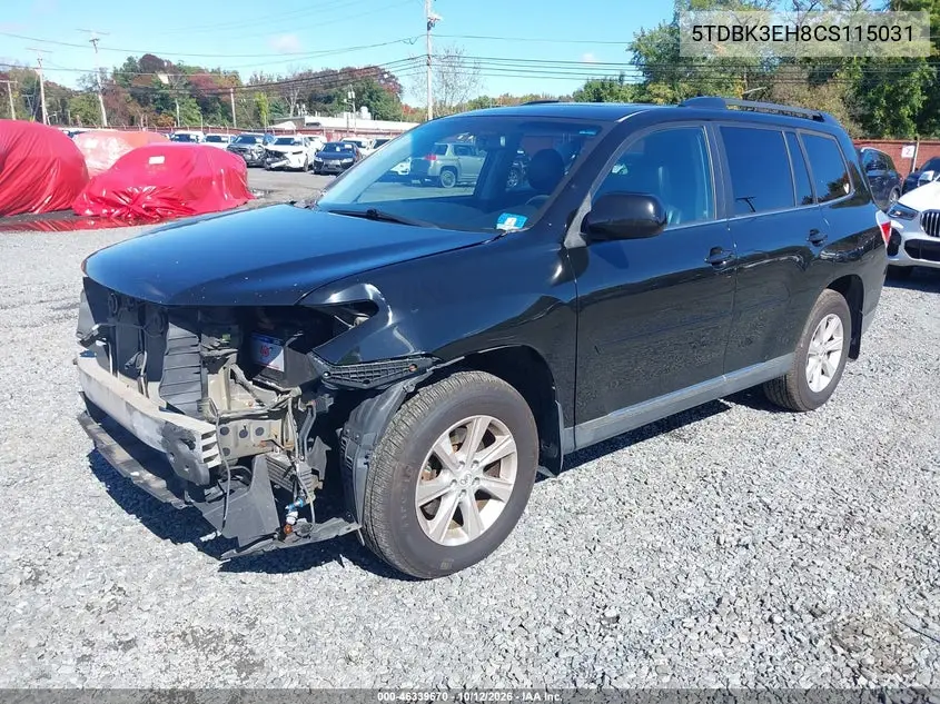 2012 TOYOTA HIGHLANDER VIN 5TDBK3EH8CS115031 — фото 2