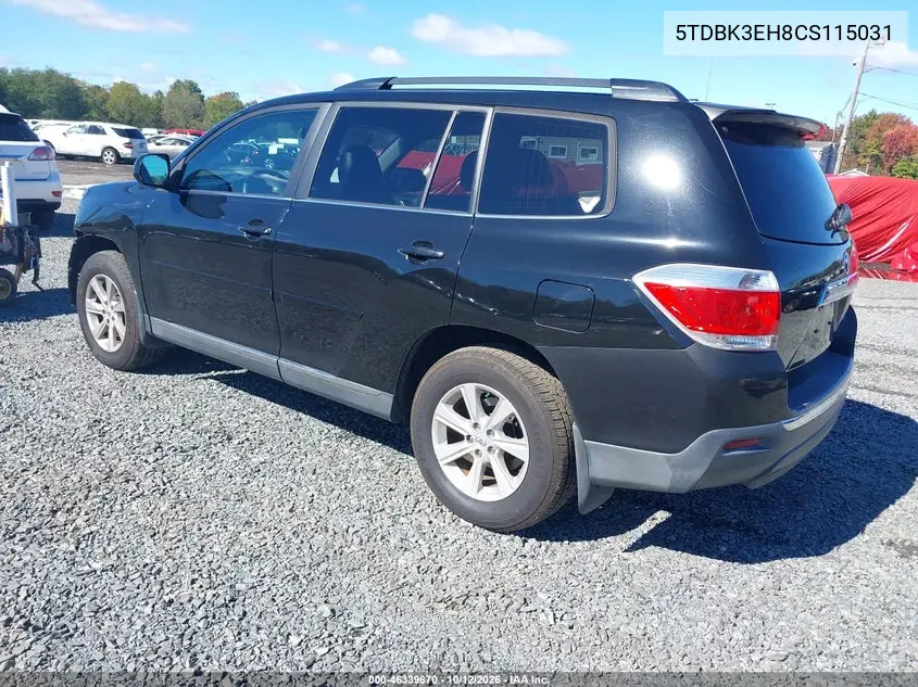 2012 TOYOTA HIGHLANDER VIN 5TDBK3EH8CS115031 — фото 3