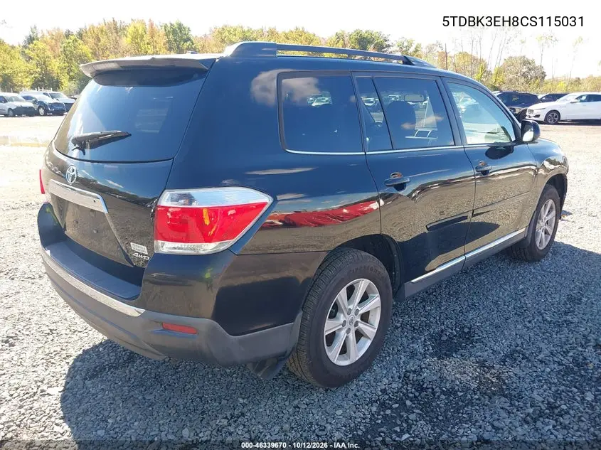 2012 TOYOTA HIGHLANDER VIN 5TDBK3EH8CS115031 — фото 4