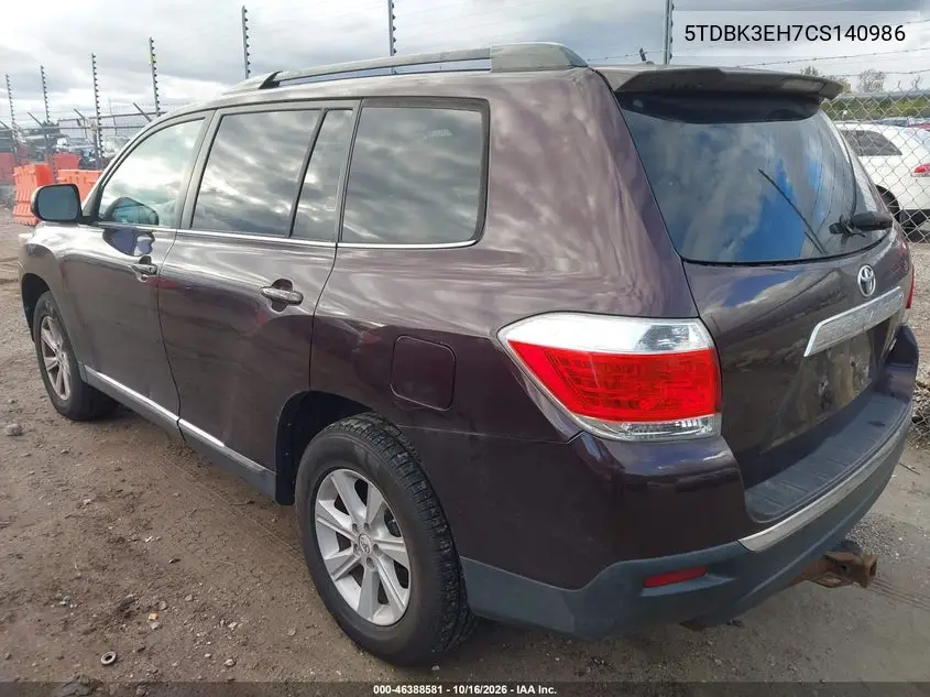 2012 TOYOTA HIGHLANDER VIN 5TDBK3EH7CS140986 — фото 3