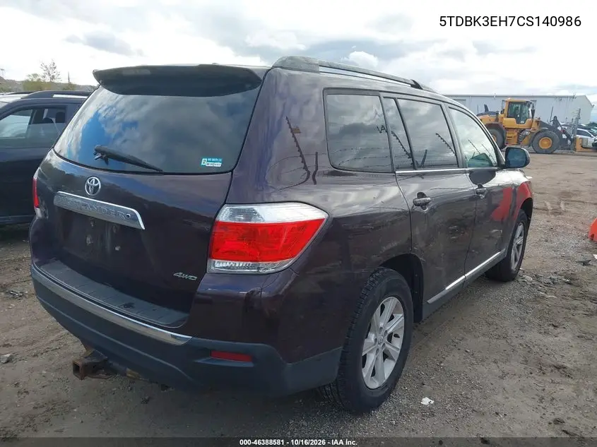 2012 TOYOTA HIGHLANDER VIN 5TDBK3EH7CS140986 — фото 4