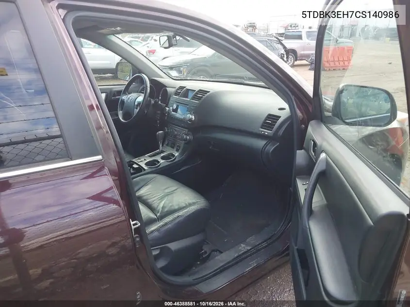 2012 TOYOTA HIGHLANDER VIN 5TDBK3EH7CS140986 — фото 5