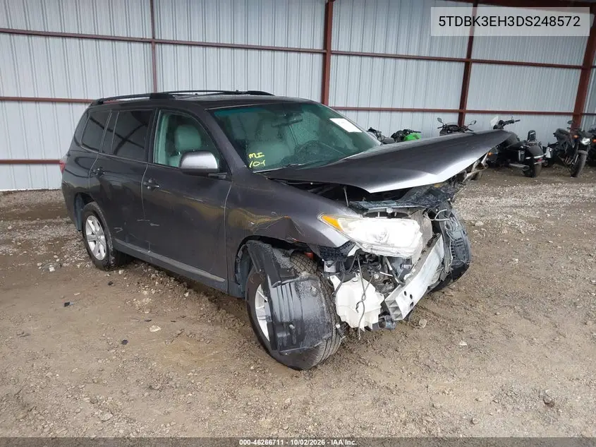 TOYOTA HIGHLANDER 2013, VIN 5TDBK3EH3DS248572