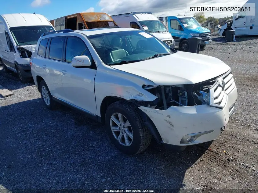 TOYOTA HIGHLANDER 2013, VIN 5TDBK3EH5DS203651