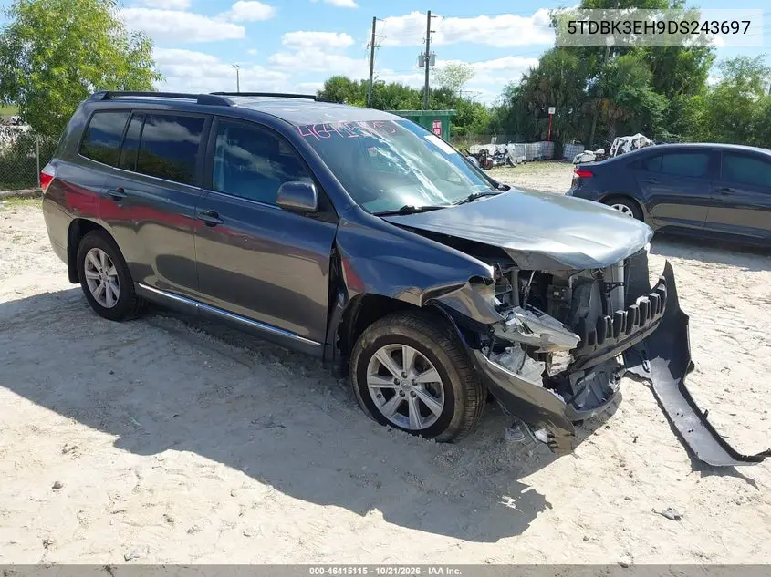 TOYOTA HIGHLANDER 2013, VIN 5TDBK3EH9DS243697