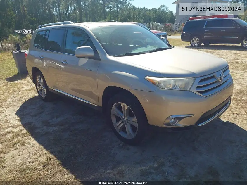TOYOTA HIGHLANDER 2013, VIN 5TDYK3EHXDS092024