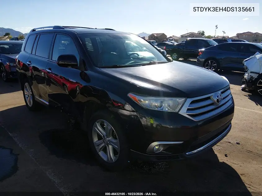 TOYOTA HIGHLANDER 2013, VIN 5TDYK3EH4DS135661