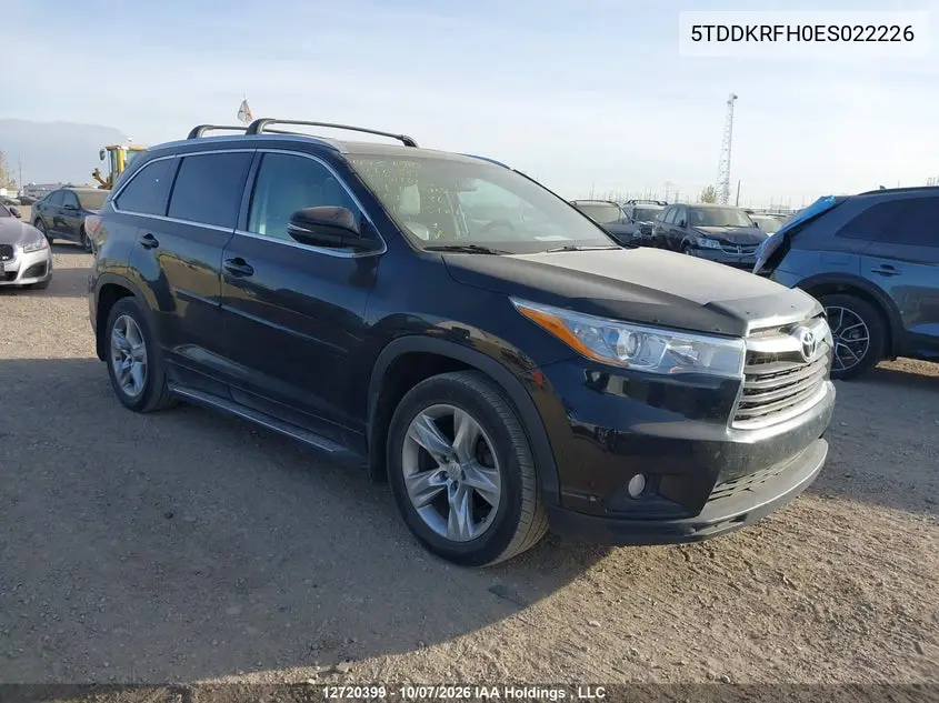 TOYOTA HIGHLANDER 2014, VIN 5TDDKRFH0ES022226