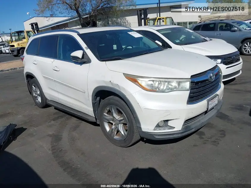 TOYOTA HIGHLANDER 2014, VIN 5TDYKRFH2ES007518