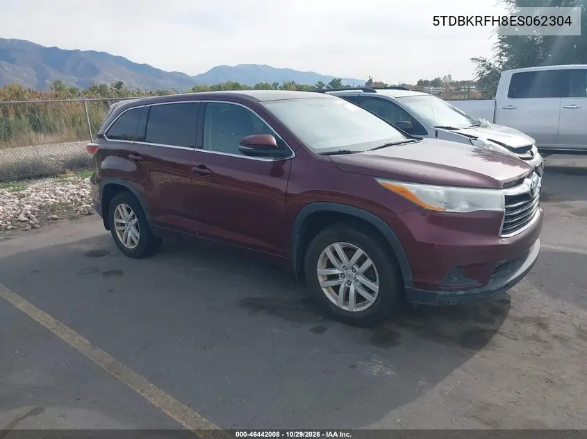 TOYOTA HIGHLANDER 2014, VIN 5TDBKRFH8ES062304
