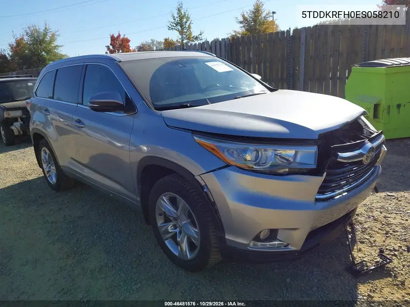 TOYOTA HIGHLANDER 2014, VIN 5TDDKRFH0ES058210