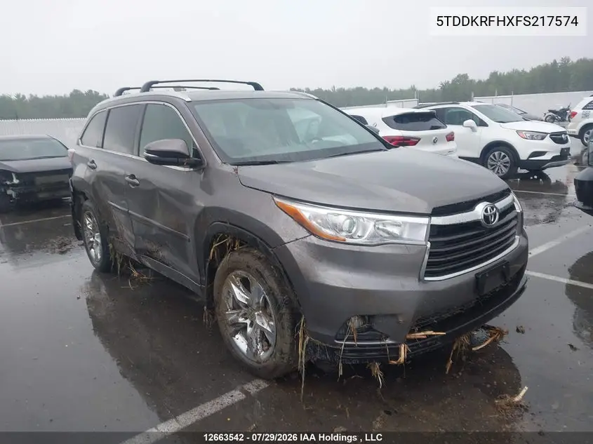 TOYOTA HIGHLANDER 2015, VIN 5TDDKRFHXFS217574
