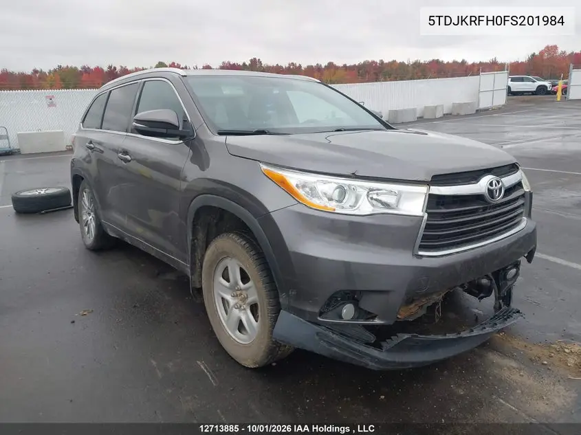 TOYOTA HIGHLANDER 2015, VIN 5TDJKRFH0FS201984