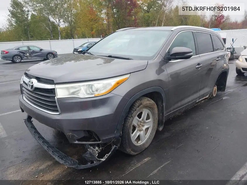2015 TOYOTA HIGHLANDER VIN 5TDJKRFH0FS201984 — фото 2