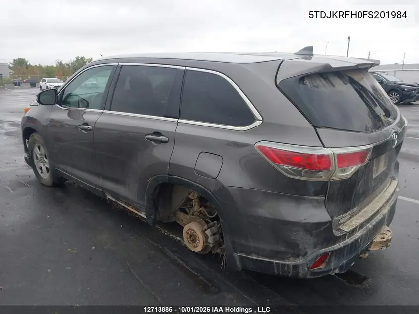 2015 TOYOTA HIGHLANDER VIN 5TDJKRFH0FS201984 — фото 3