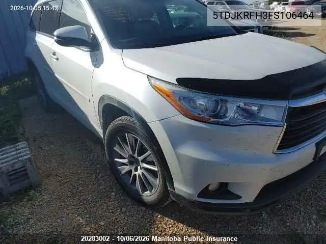 TOYOTA HIGHLANDER 2015, VIN 5TDJKRFH3FS106464