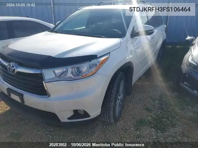 2015 TOYOTA HIGHLANDER VIN 5TDJKRFH3FS106464 — фото 2