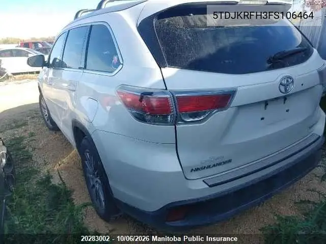 2015 TOYOTA HIGHLANDER VIN 5TDJKRFH3FS106464 — фото 3