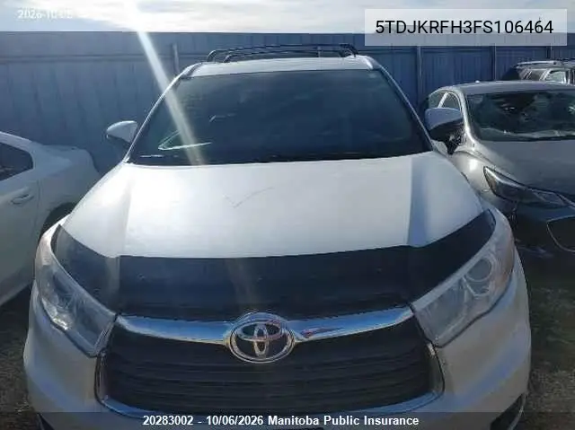 2015 TOYOTA HIGHLANDER VIN 5TDJKRFH3FS106464 — фото 6