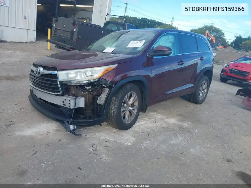 2015 TOYOTA HIGHLANDER VIN 5TDBKRFH9FS159366 — фото 2