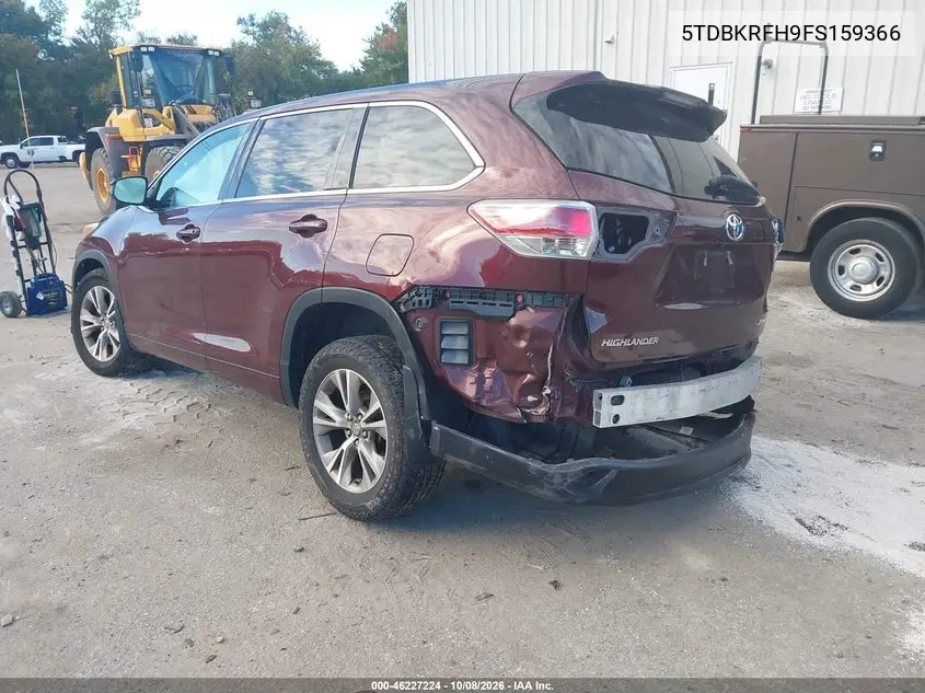 2015 TOYOTA HIGHLANDER VIN 5TDBKRFH9FS159366 — фото 3