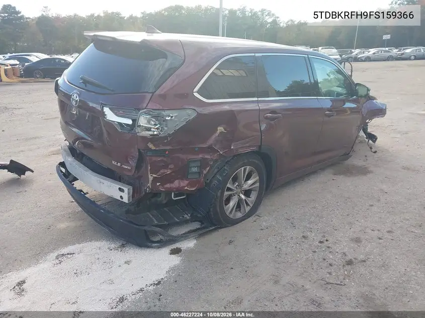 2015 TOYOTA HIGHLANDER VIN 5TDBKRFH9FS159366 — фото 4