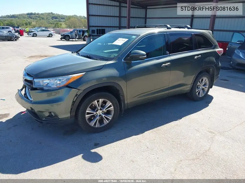 2015 TOYOTA HIGHLANDER VIN 5TDBKRFH5FS081636 — фото 2