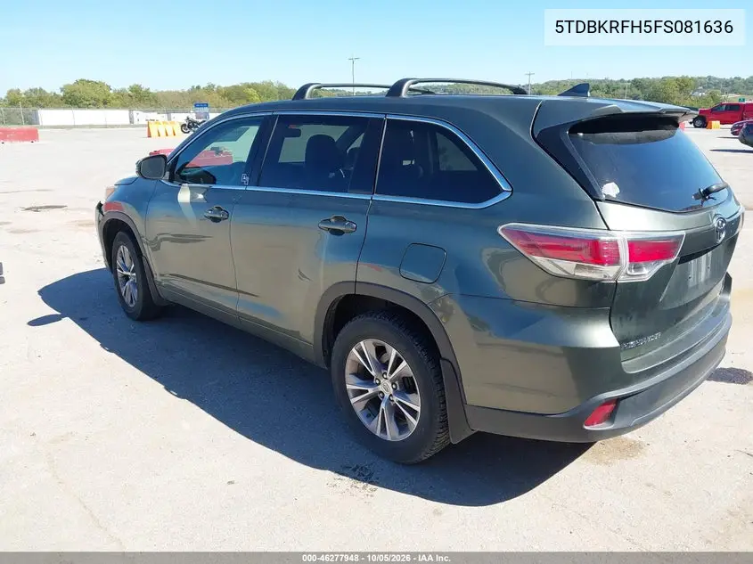 2015 TOYOTA HIGHLANDER VIN 5TDBKRFH5FS081636 — фото 3