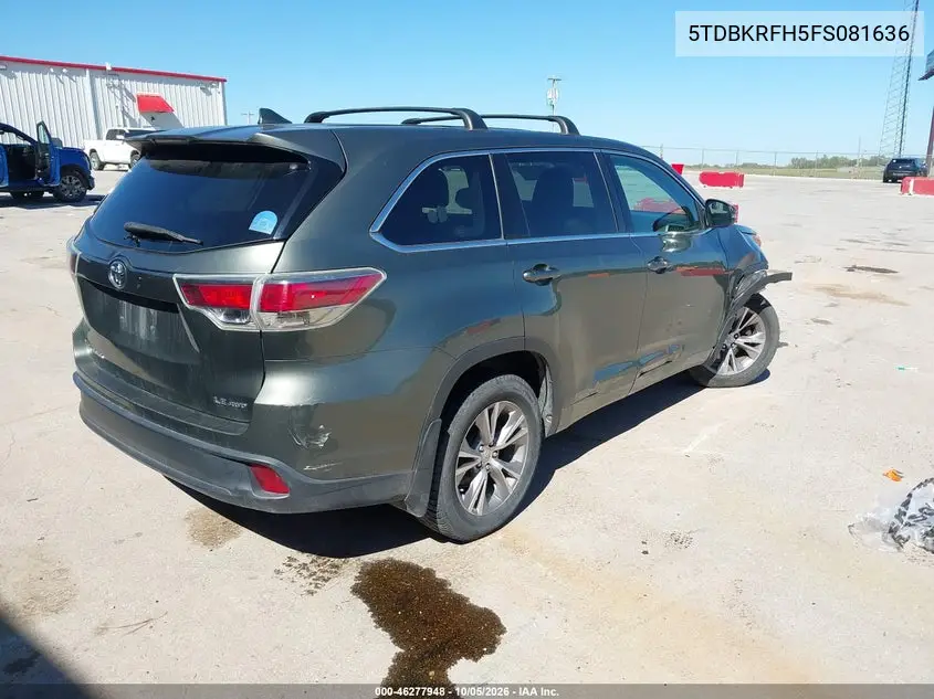 2015 TOYOTA HIGHLANDER VIN 5TDBKRFH5FS081636 — фото 4