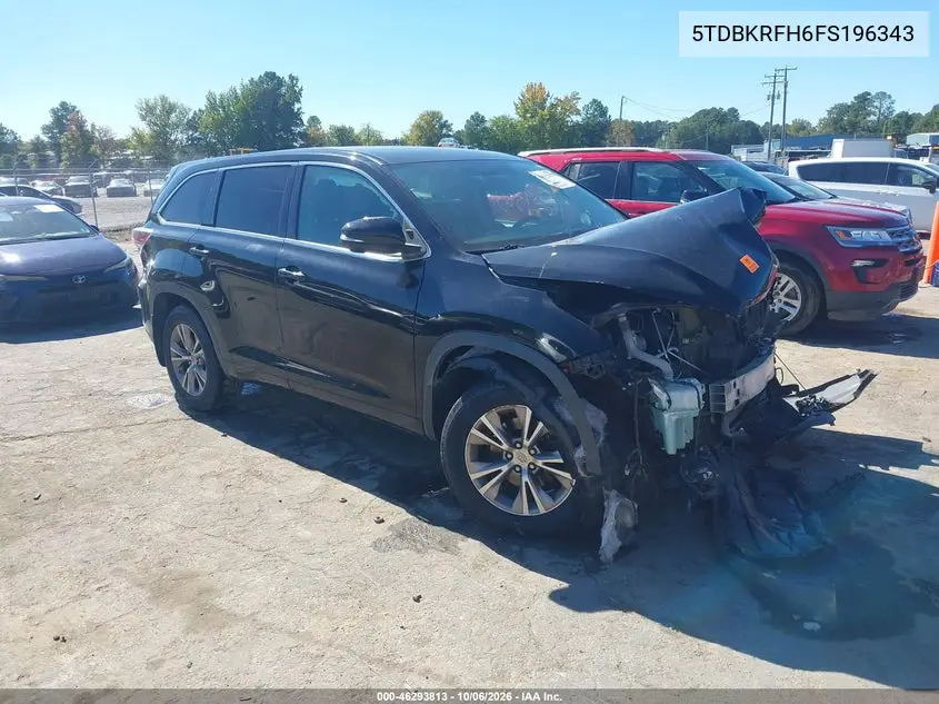 TOYOTA HIGHLANDER 2015, VIN 5TDBKRFH6FS196343