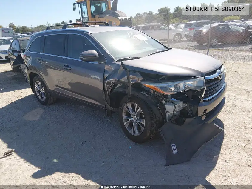 TOYOTA HIGHLANDER 2015, VIN 5TDJKRFH5FS090364