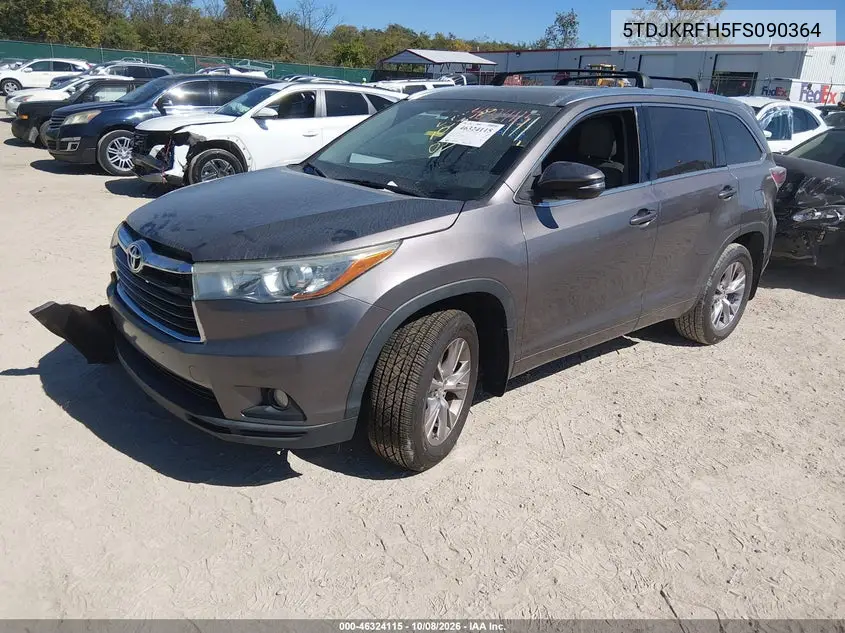 2015 TOYOTA HIGHLANDER VIN 5TDJKRFH5FS090364 — фото 2