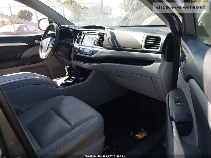 2015 TOYOTA HIGHLANDER VIN 5TDJKRFH5FS090364 — фото 5