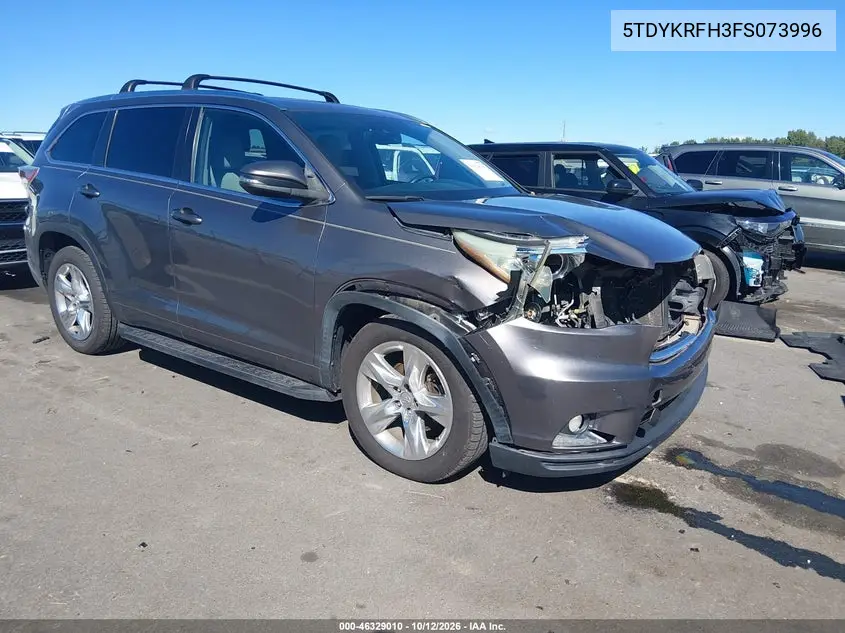 TOYOTA HIGHLANDER 2015, VIN 5TDYKRFH3FS073996