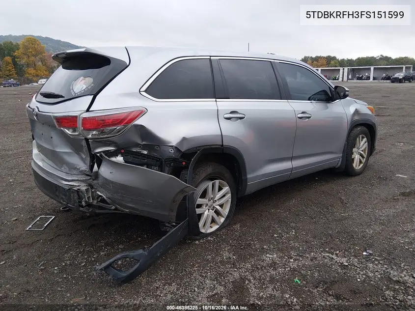2015 TOYOTA HIGHLANDER VIN 5TDBKRFH3FS151599 — фото 4