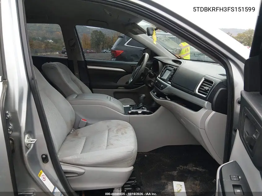 2015 TOYOTA HIGHLANDER VIN 5TDBKRFH3FS151599 — фото 5