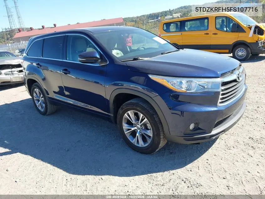 TOYOTA HIGHLANDER 2015, VIN 5TDZKRFH5FS107716