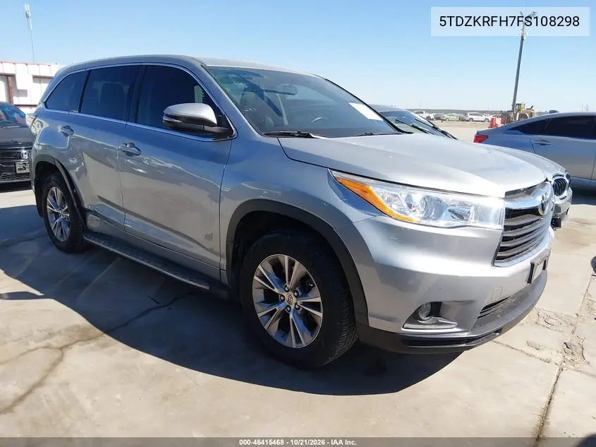 TOYOTA HIGHLANDER 2015, VIN 5TDZKRFH7FS108298