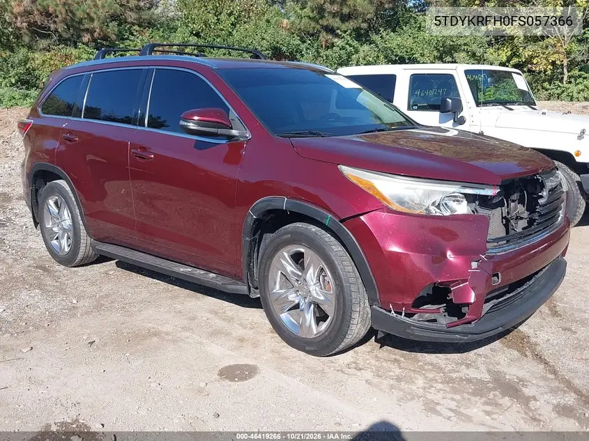TOYOTA HIGHLANDER 2015, VIN 5TDYKRFH0FS057366