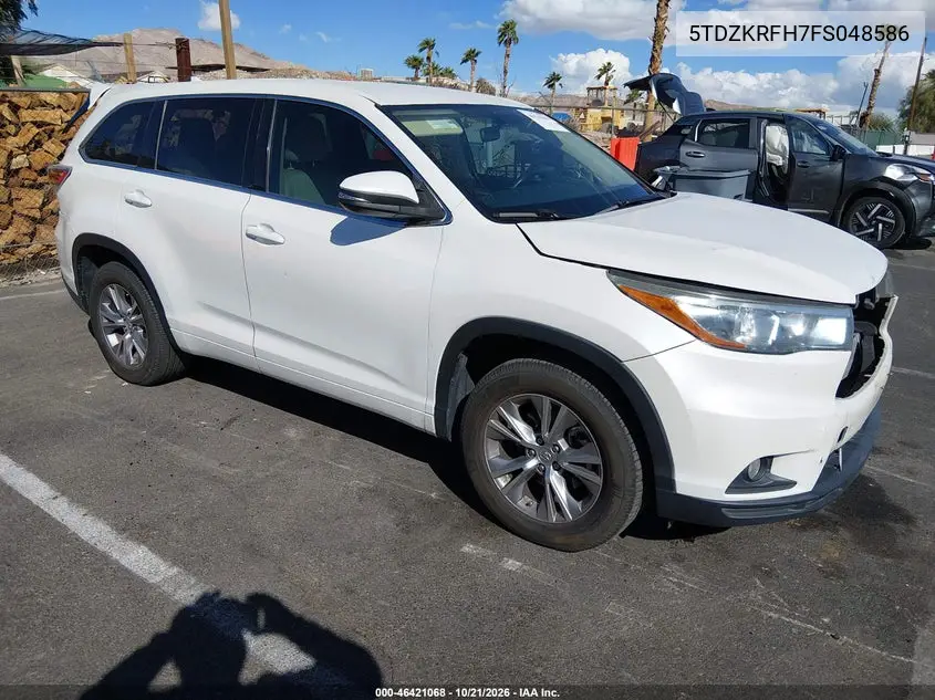 TOYOTA HIGHLANDER 2015, VIN 5TDZKRFH7FS048586