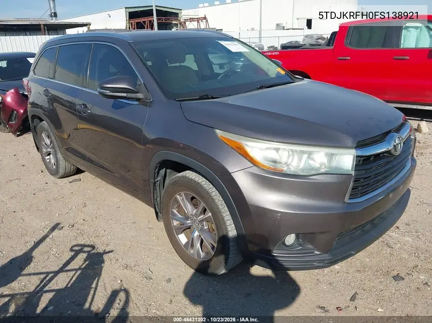 TOYOTA HIGHLANDER 2015, VIN 5TDJKRFH0FS138921