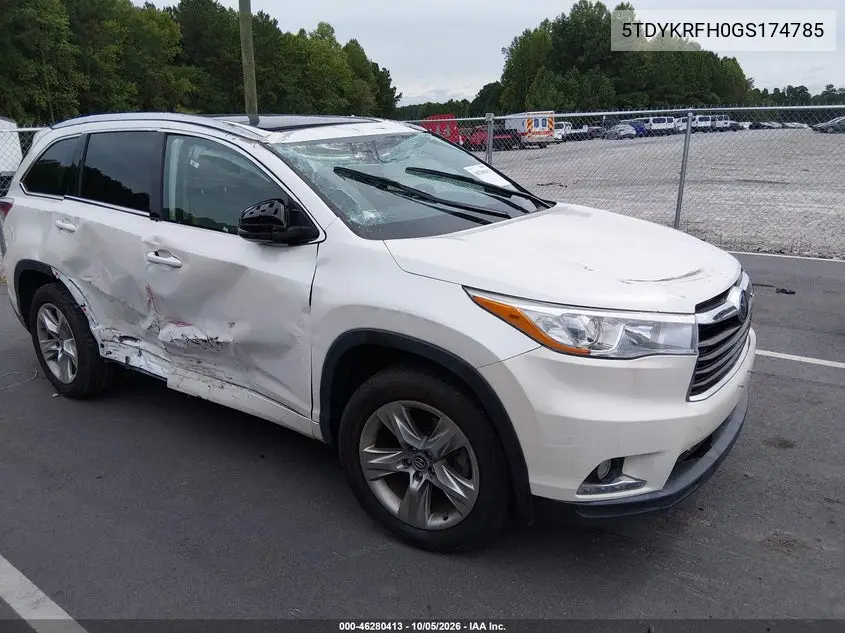 TOYOTA HIGHLANDER 2016, VIN 5TDYKRFH0GS174785