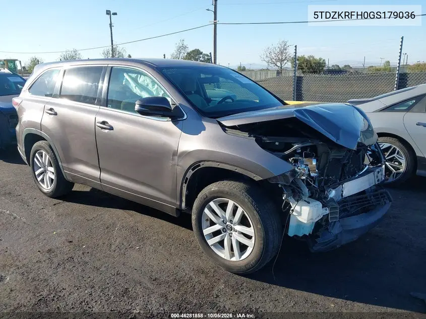 TOYOTA HIGHLANDER 2016, VIN 5TDZKRFH0GS179036