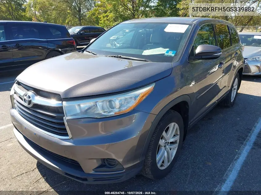2016 TOYOTA HIGHLANDER VIN 5TDBKRFH5GS339882 — фото 2