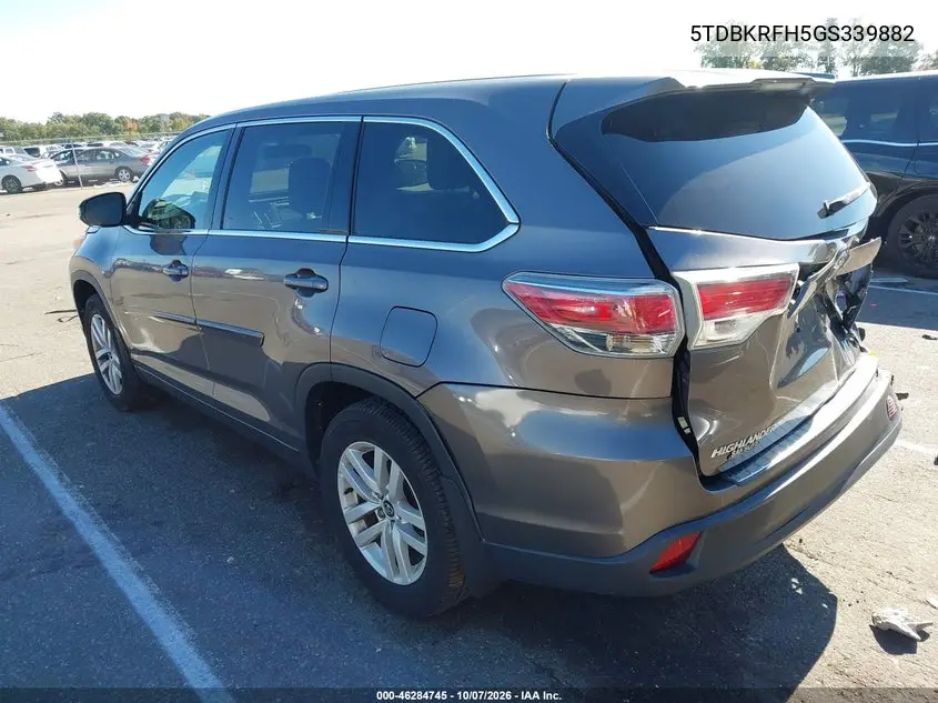 2016 TOYOTA HIGHLANDER VIN 5TDBKRFH5GS339882 — фото 3