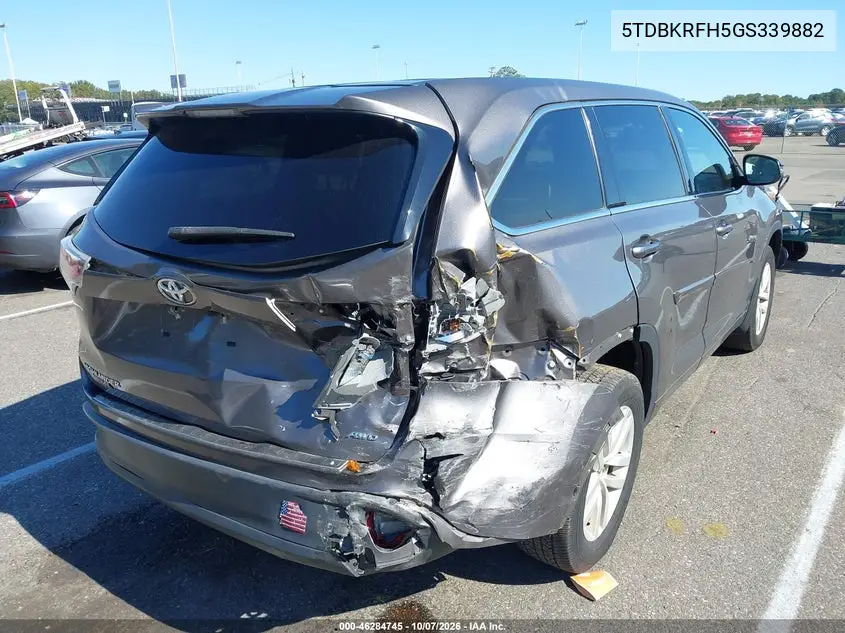 2016 TOYOTA HIGHLANDER VIN 5TDBKRFH5GS339882 — фото 4
