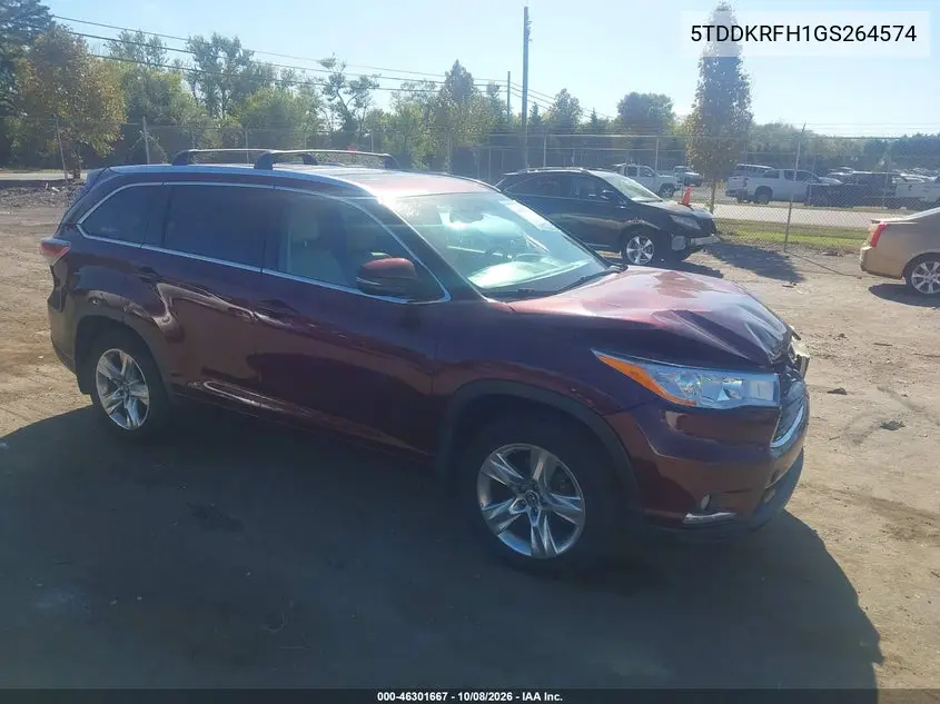 TOYOTA HIGHLANDER 2016, VIN 5TDDKRFH1GS264574