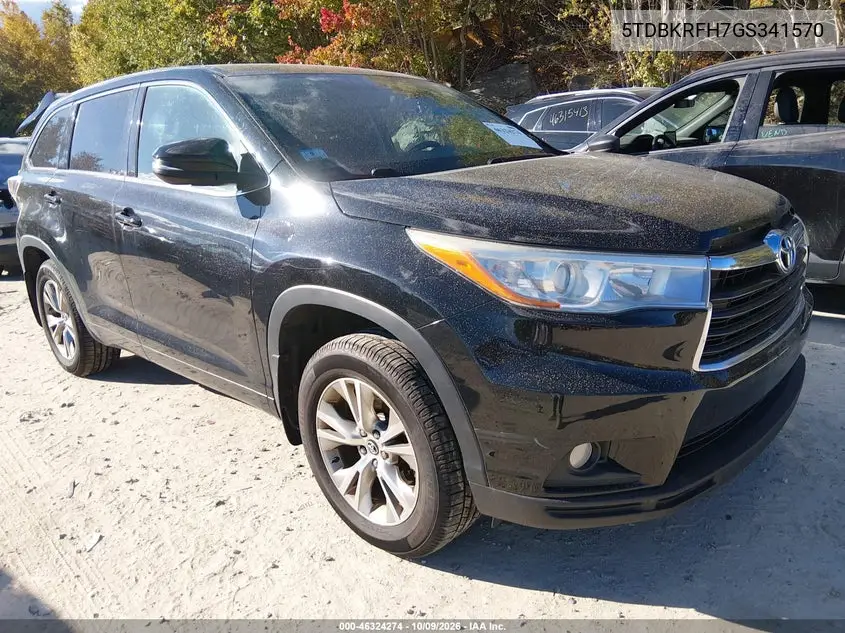 TOYOTA HIGHLANDER 2016, VIN 5TDBKRFH7GS341570